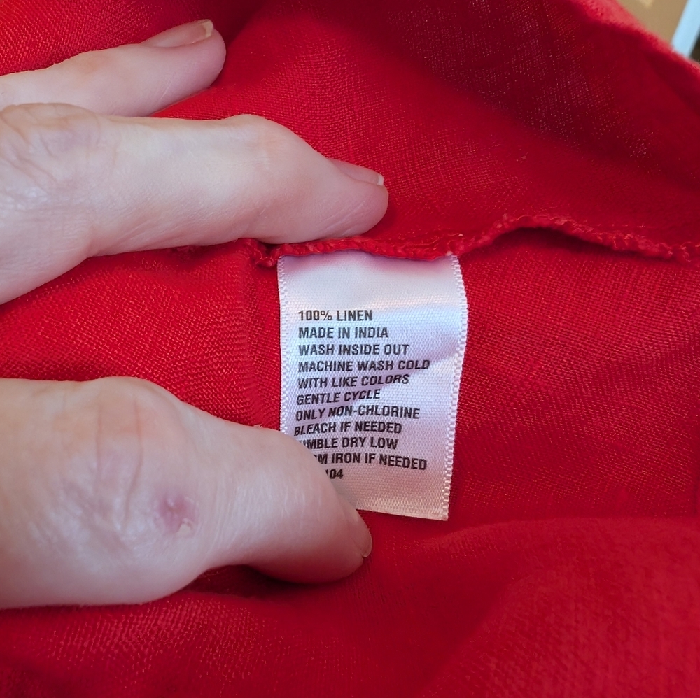 Crown And Ivy Red Linen Tank Top, XL, Tie Straps, Relaxed Flowy Fit, EUC - Picture 4 of 4